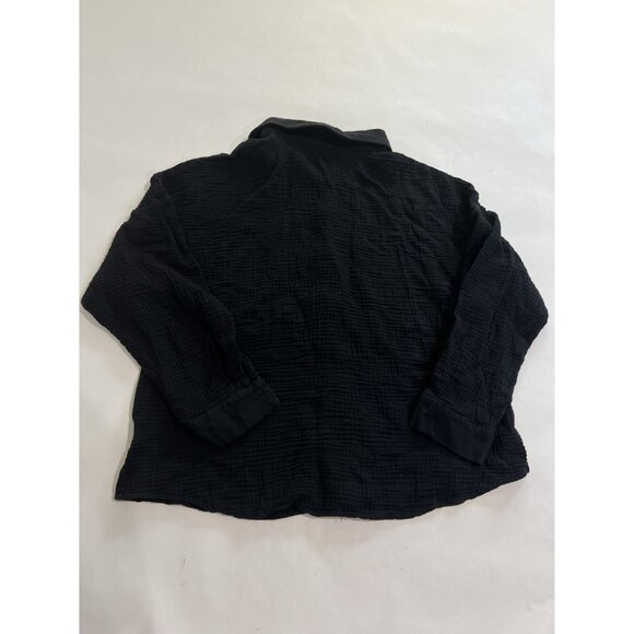 Automet Gauze Button Front Long Sleeve Shirt in Black - Picture 3 of 3